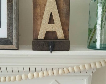 Wood Stocking Holder, Rustic Stocking Holder, Initial Stocking Holder, Letter Stocking Holder