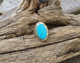 ON SALE Turquoise ring handmade in sterling silver 925 with a beautiful blue turquoise stone from Turquoise Mountain in Arizona