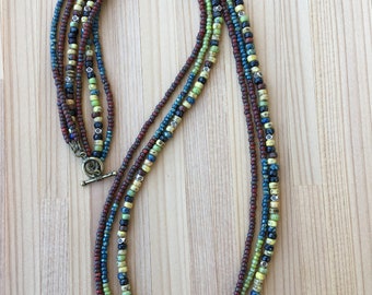 Long Beaded Necklace, Multi Strand, Boho, Seed Bead Necklace, Bohemian, Rustic, Gift for Her,