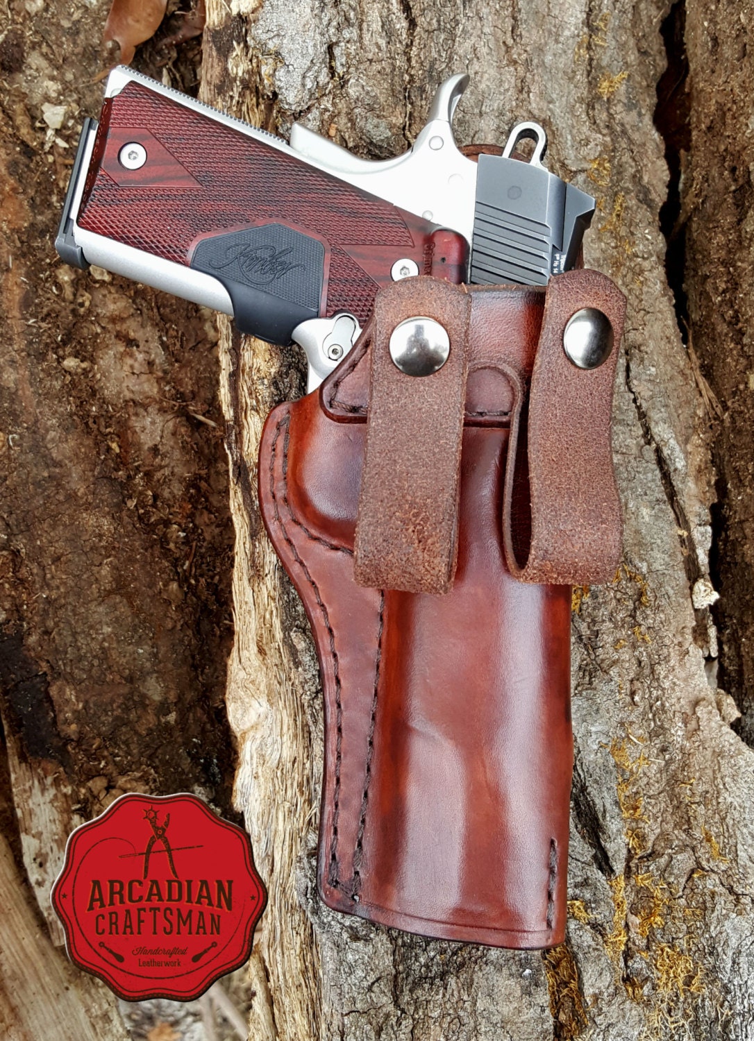 1911 IWB Pistol Holster with Leather Belt Straps CCW Inside