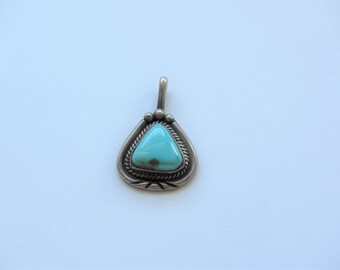Navajo Turquoise Pendant Sterling Silver Signed Native American Indian Southwestern Vintage