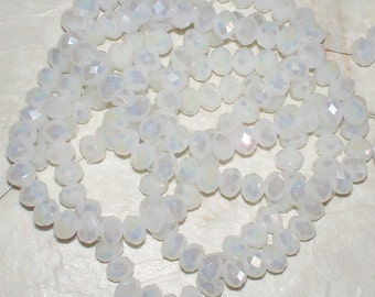 Faceted White AB Crystal Opaque Glass Rondells - 6x5MM