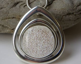 Shimmering White Dichroic Fused Glass Pendant in Silver Plated Teardrop Setting