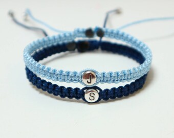 Set of Initials Bracelet, Couples bracelet, Knotted bracelet, Anniversary Bracelet, Personalized braided bracelet, His Hers Knotted bracelet