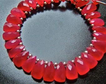 SALE- 3.5 Inch 1/2 Strand of Hot Pink Chalcedony Faceted Pyramid Briolettes 7mm x 10mm semi precious gemstone beads