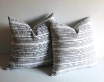 Hmong pillow cover / Hemp pillow / Farmhouse Pillow / Vintage pillow / Indigo Striped cushion / Rustic pillow cover