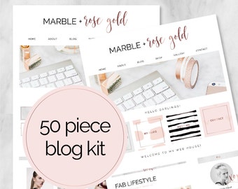 50 pièce Web / Blog Kit / Branding Kit / Kit Blogger / boutons sociaux / onglets de la page d’accueil / Rose or / marbre / Blog Design Kit / Blog graphique