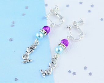 Mermaid Clip On Earrings, Mermaid Jewellery, Mermaid Earrings, Earring Clips, Kids Mermaid Gifts, Clip Ons, Non Pierced Earrings, Beach Gift
