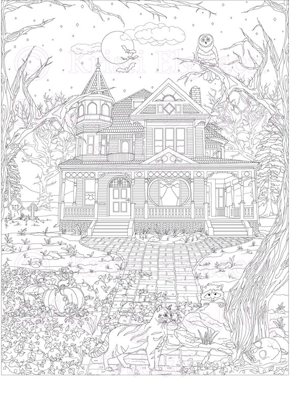 Adult Coloring Page Coloring pages Digital Download Haunted