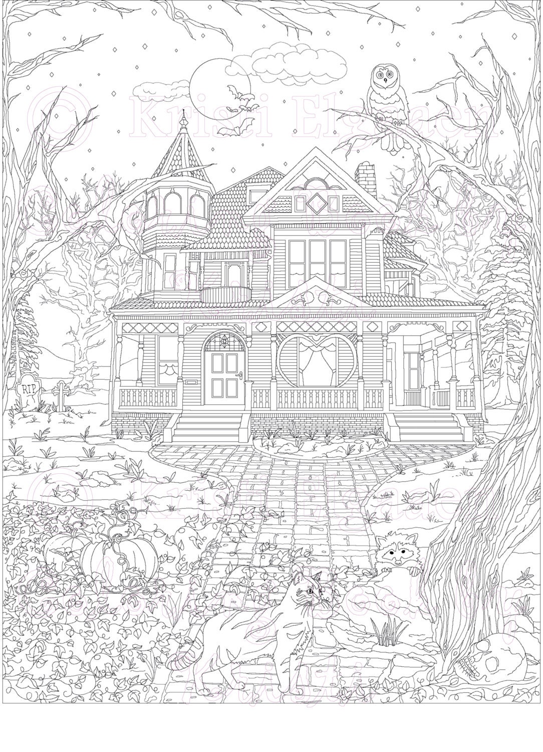 Download Adult Coloring Page Coloring pages Digital Download Haunted
