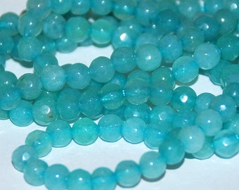 Full Strand 4mm Faceted Pale Turquoise Blue Agate Gemstone Round Beads