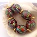 6 Mushroom Beads & 7 Golden Spacers Handmade Lampwork