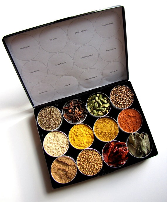 Indian Spice Kit In A Brushed Metal Storage Case Set Of 12