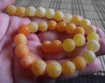 FIRE DRAGON VEINS AGATE BEADS 4 ORANGE 10MM.