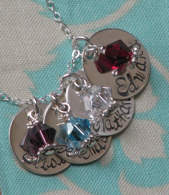 Sterling Silver hand stamped FOUR charm necklace