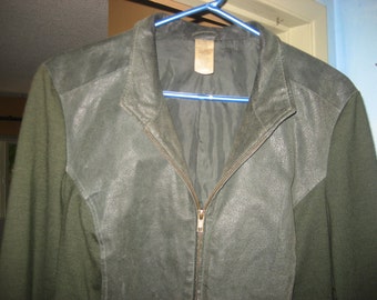 Half Genuine Leather and Half rayon/polyester/spandex Dark Olive Green Jacket