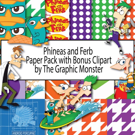 Phineas and Ferb Digital Paper Disney Scrapbook Paper