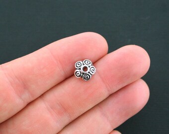 20 Bead Caps Antique Silver Tone Swirl Design 10mm- SC1337