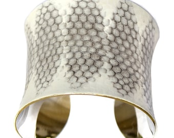 Snakeskin Silver Lined Cuff Bracelet ( White Honeycomb Diamond Cut ) - by UNEARTHED