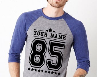 Personalised American Baseball Varsity 3/4 Sleeve Jersey Athletic Sport College T Shirt *Custom*