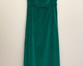 1960's Emerald Green Velvet Gown Maxi Dress- XS