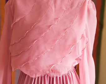 Vintage Dress - 80s Accordion Pleats Ruffles Pink