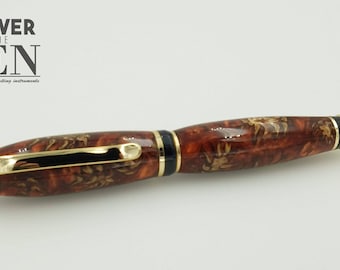 Handmade Cigar Pen, Red-Copper Resin with Mini Pine Cones