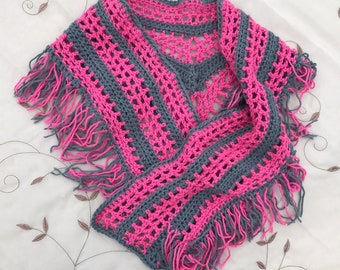 Pink and gray shawlette, scarf, sarong