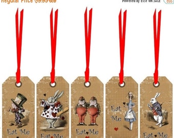 Alice in Wonderland 20 eat me, drink me party tags decoration