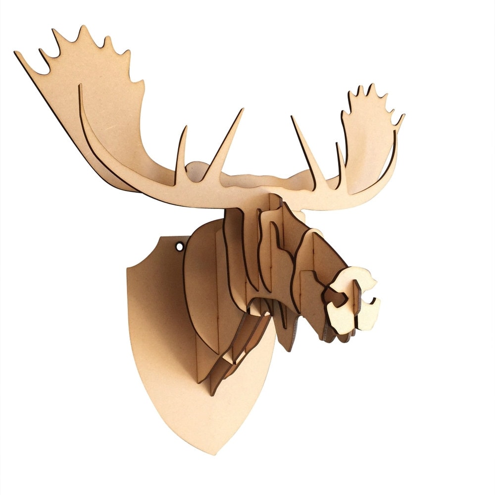 Large Small Wooden Moose Head 3d Wall Art Home Decor Zoom