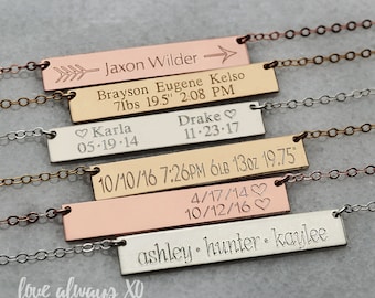Mom necklace, new mom jewelry, mom necklace with kid name, personalized necklace for mom, Personalized Bar Necklace, Gold Bar Necklace
