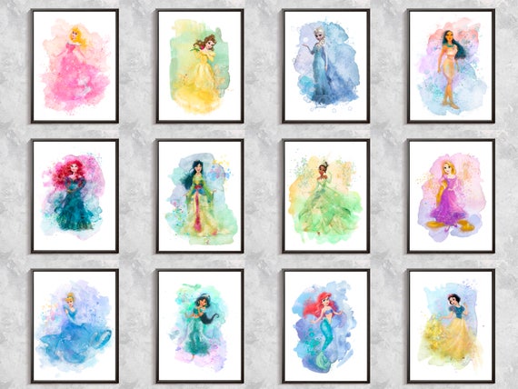 12 Princesses Print Set Princess Party Princess Art Rapunzel