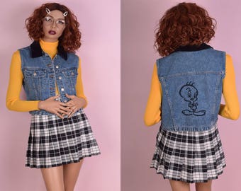 90s Tweety Bird Denim Vest/ Medium/ 1990s