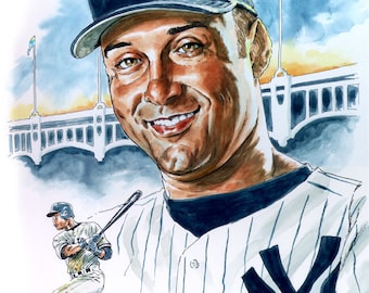 Jeter - Faithful reproduction of my Original Watercolor utilizing archival quality paper & inks, 12"x16"