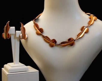 Renoir 1950s Copper Leaves Vintage Jewellery Set
