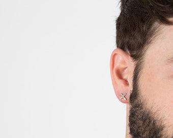 X Earring, X Earring Men, X Stud, X Stud Men, Men's Earring, X Bar Earring, Mens Jewelry, Small Earring for Men, Tiny Earring for Men, Cross
