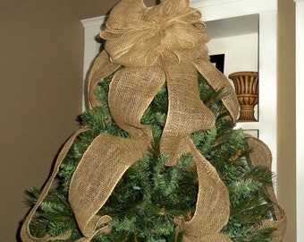 on sale burlap christmas tree topper bow full tree sized rustic topper shabby - Rustic Christmas Decor For Sale on sale burlap christmas tree topper bow full tree sized rustic topper shabby - Rustic Christmas Decor For Sale