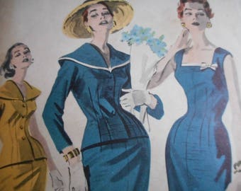 SALE Vintage 1950's Butterick 8033 Dress and Jacket Ensemble Sewing Pattern Size 12 Bust 32