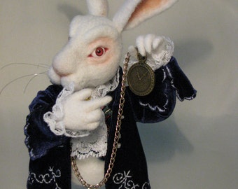 Needle Felted White Rabbit Alice in Wonderland