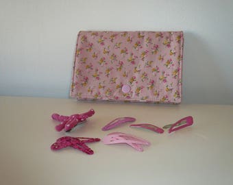 Tones range barrettes made of cotton fleece, pink / green