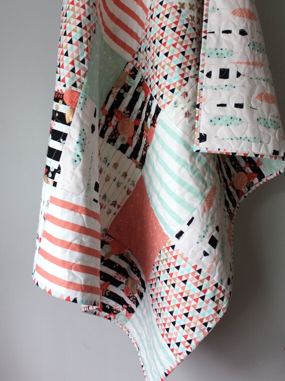 Tribal Nursery BeddingGirl Tribal QuiltMint Peach Coral