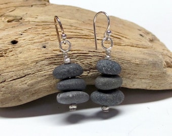 3 pebble cairn earrings