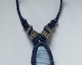 Chalcedony - Macrame necklace blue stone macrame necklace lace stone