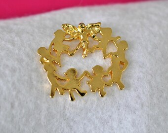 Vintage Guardian Angel of Children Lapel Pin/Brooch, Gold Tone, Angel Pin, Angel Brooch, Gold Brooch, Christian Jewelry, Teacher Gift 18-101