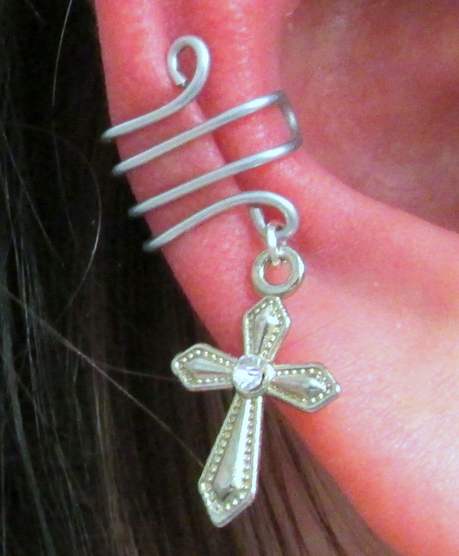 Ear Cuff Ear Wrap Cross Charm Ear Cuff No Pain Earring No