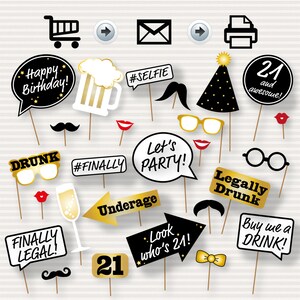 21st Birthday Party Printable Photo Booth Props - Glasses, Hats, Ties, Lips, Mustaches, Speech - INSTANT DOWNLOAD - Printable Birthday Props