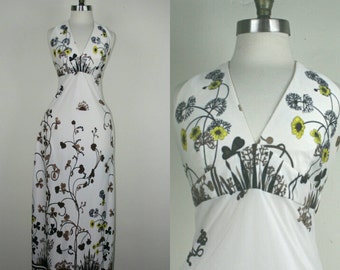 70s Halter Dress Floral Maxi S