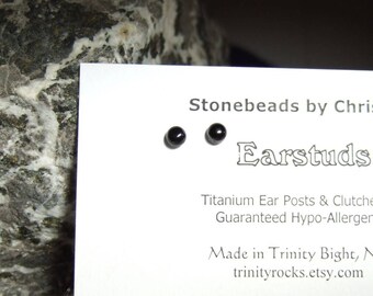 Longer Post Black Onyx 4mm Round Stud Earrings Earings Titanium Post and Clutch Hypo Allergenic Handmade in Newfoundland Chalcedony