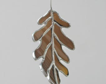 Brown Oak Leaf - Upcycled Stained Glass Suncatcher