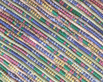 Hand Woven Rag Rug Lavender Pink Green Cotton 26" x 46"